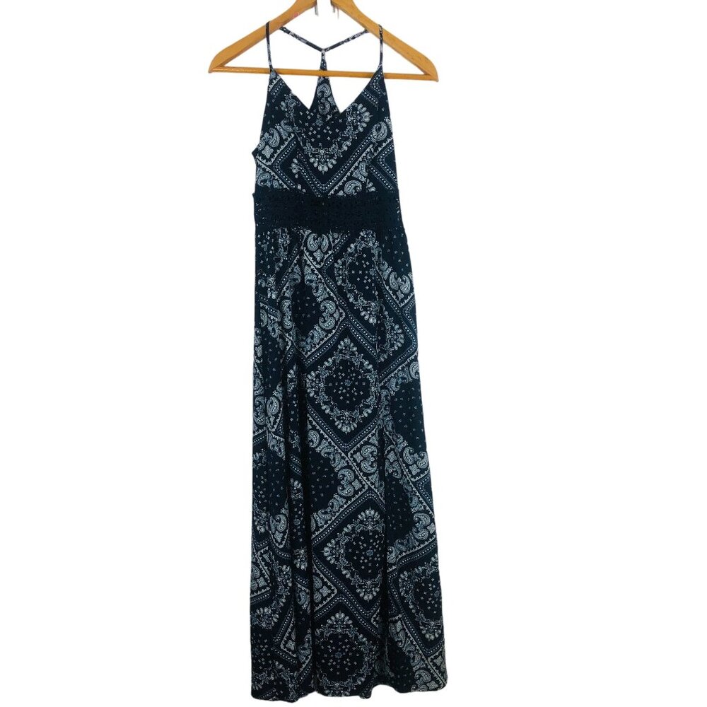 Emery Rose Paisley Scarf Print Halter Maxi Dress Sz Medium Crochet Waist